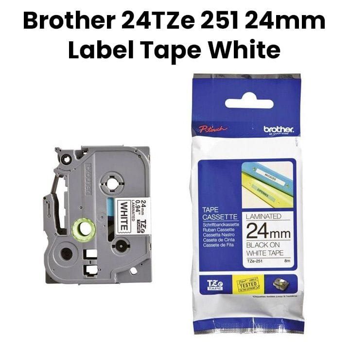 Brother Label Tape 24mm, Strong Adhesion, Professional Output, Versatile Applications, Durable Lamination - Black On White - TZe-251
