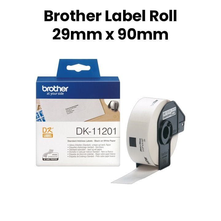 Brother Standard Address Label Roll, Time-Saving Design, Clean Professional Finish, Reliable Performance - Black On White - DK-11201