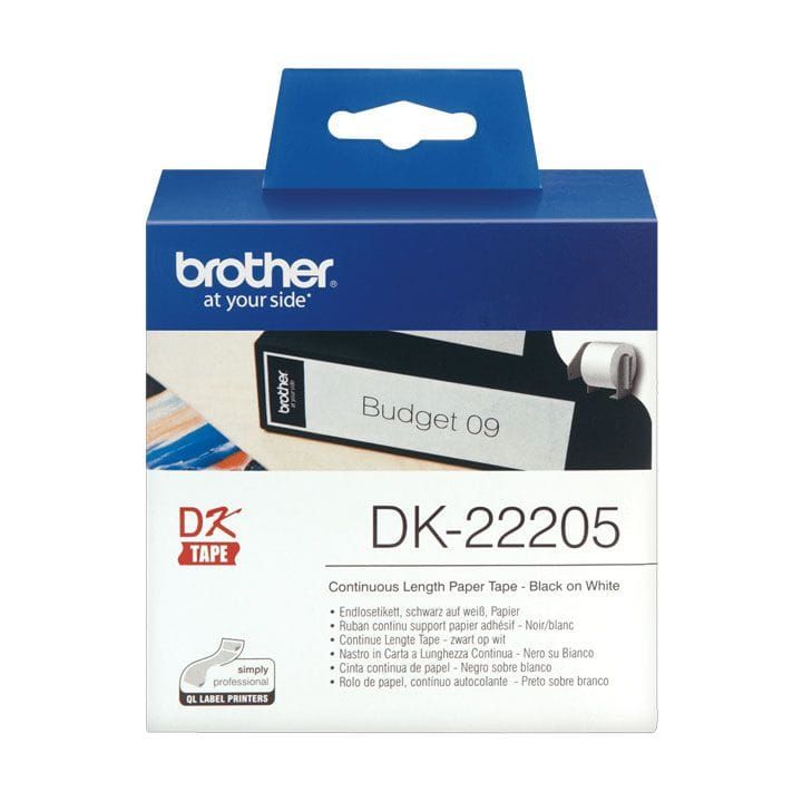 Brother Continuous Label Printer Paper Tape 62mm, Direct Thermal Printing, Strong Adhesive & Durable Bond, Easy to Load & Use - White/Black - DK22205