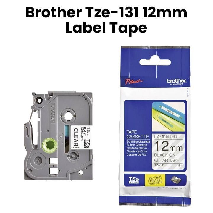 Brother Black On Clear Label Tape For Sharp 12mm, Long-lasting Labels, Waterproof, Fade-resistant, Perfect For Home, Office - Clear - TZe-131