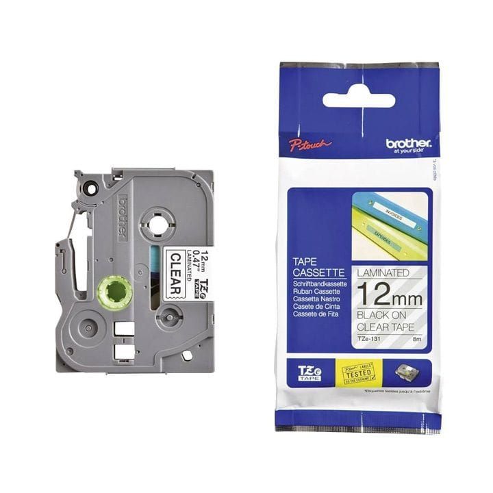 Brother Black On Clear Label Tape For Sharp 12mm, Long-lasting Labels, Waterproof, Fade-resistant, Perfect For Home, Office - Clear - TZe-131