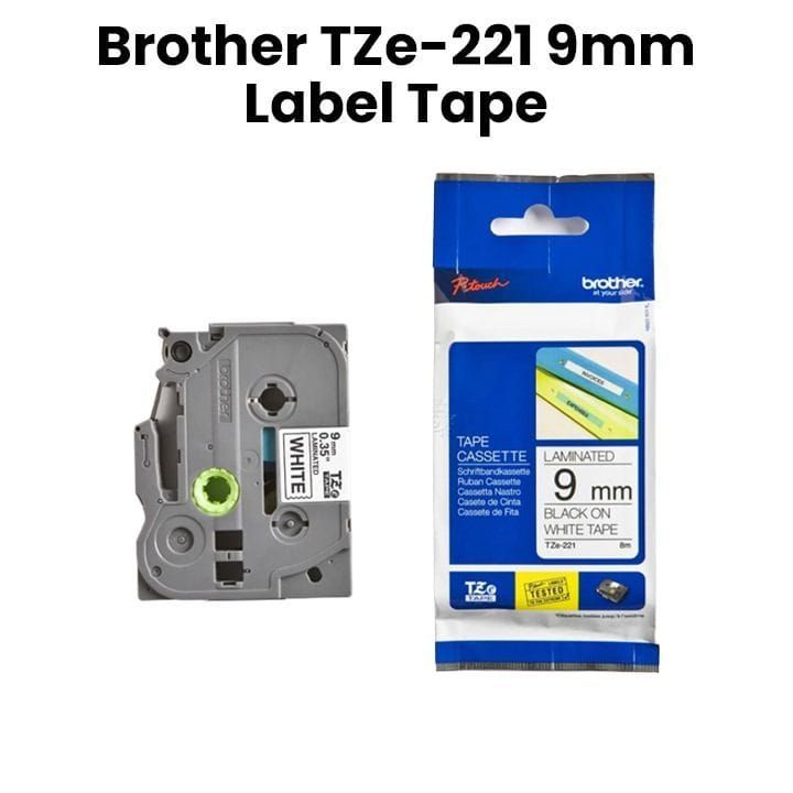 Brother Black On White Label Tape For Clear 9mm, Durable Labeling, Water-resistant, Fade-proof, Ideal For Home, Office - White - TZe-221