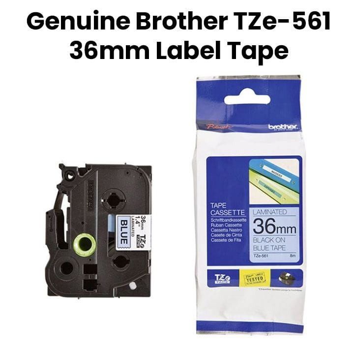 Brother Black On Blue Label Tape For Bold 36mm, Durable Labeling, Waterproof, Fade-resistant, Ideal For Industrial, Office - Blue - TZe-561
