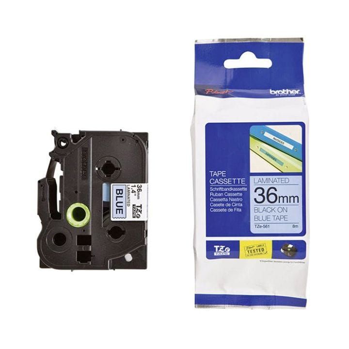 Brother Black On Blue Label Tape For Bold 36mm, Durable Labeling, Waterproof, Fade-resistant, Ideal For Industrial, Office - Blue - TZe-561