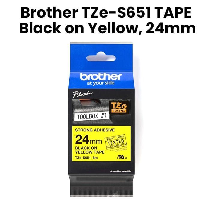 Genuine Brother Strong Adhesive Label Tape For Durable, Long-lasting Labeling On Rough Or Uneven Surfaces - Yellow - TZe-S651