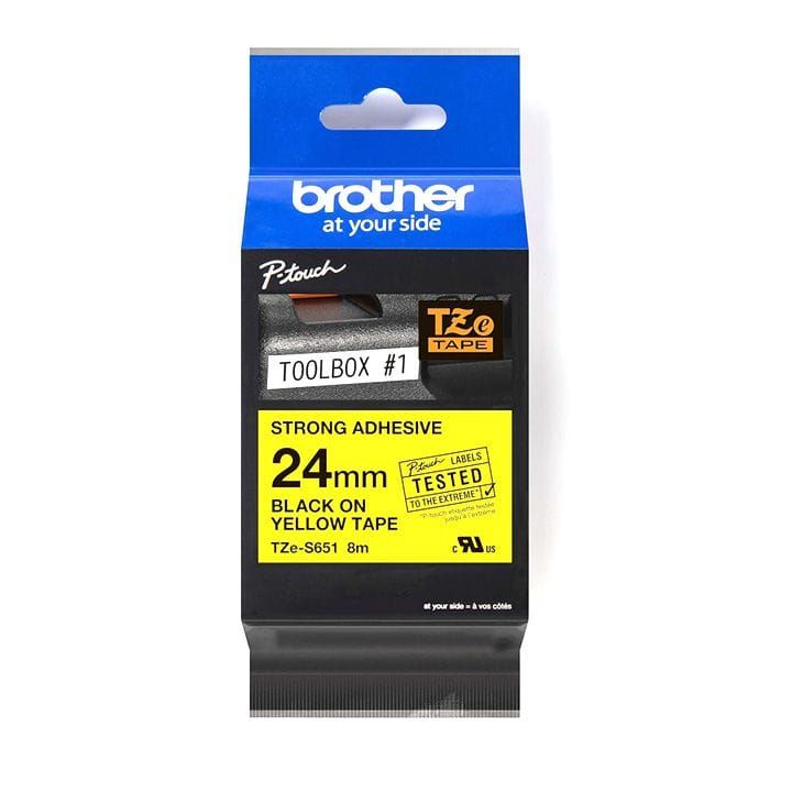 Genuine Brother Strong Adhesive Label Tape For Durable, Long-lasting Labeling On Rough Or Uneven Surfaces - Yellow - TZe-S651