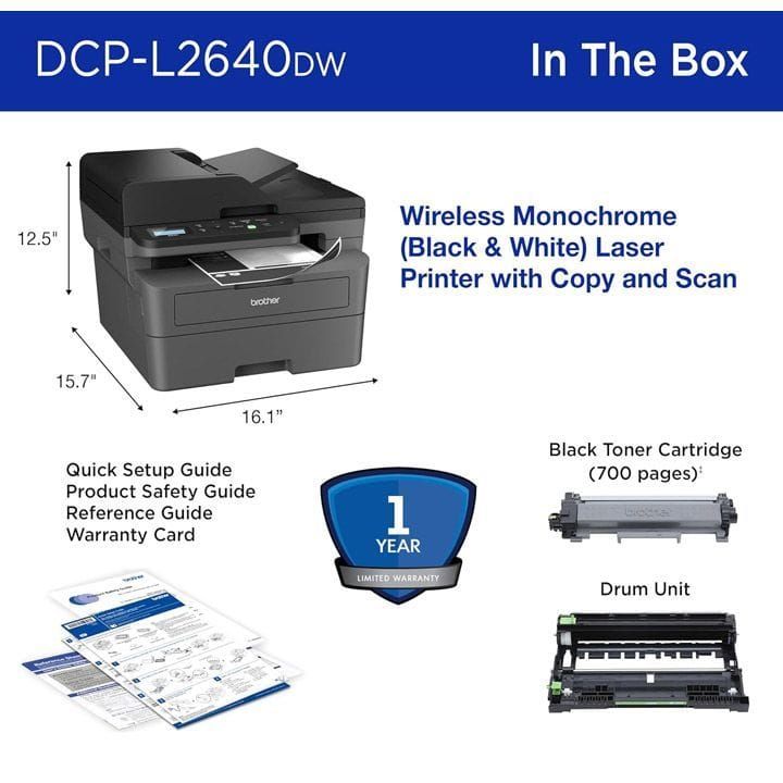 طابعة ليزرية أحادية اللون ثلاثية الوظائف لاسلكية من براذر | DCP-L2640DW