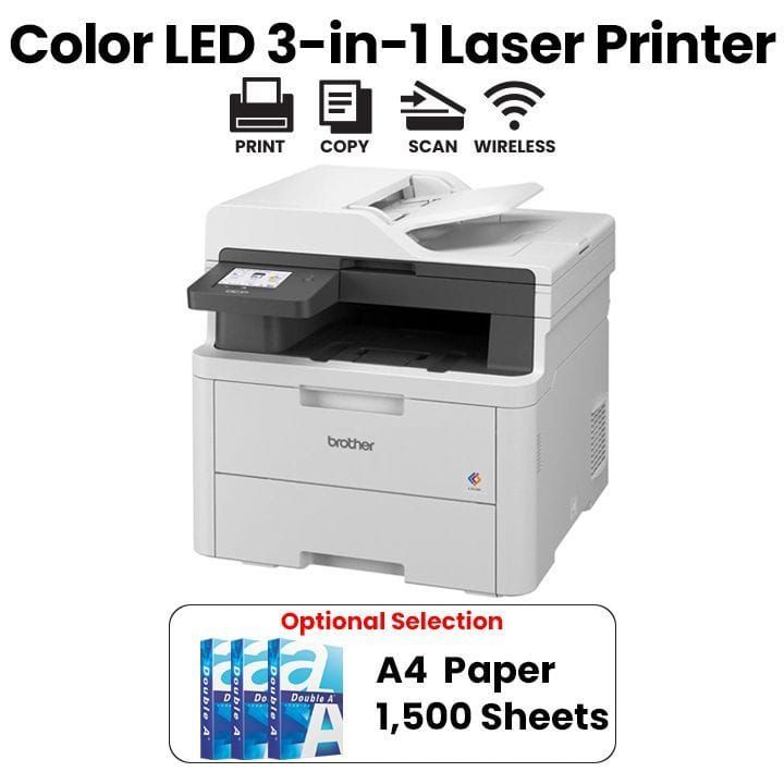 Brother 3-In-1 Color LED Laser Printer, Compact Design, Cost-Effective Printing, User-Friendly Touchscreen, ADF Support - White - DCP-L3560CDW