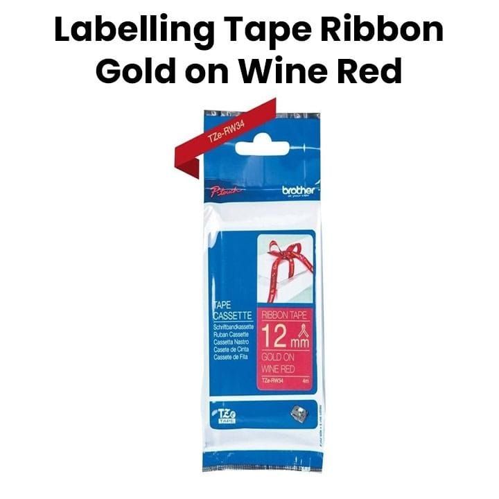 Brother Satin Ribbon Gold On Wine Red - 12mm - 4M | TZE-RW34