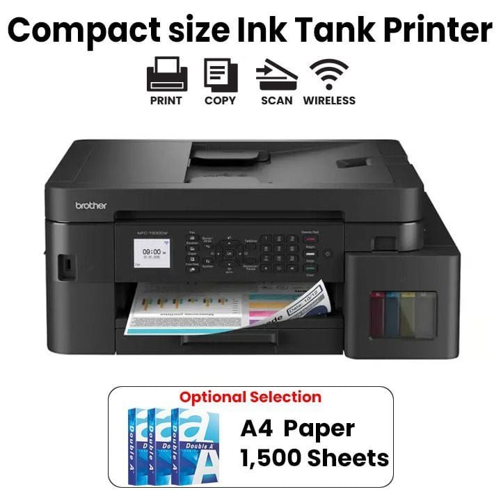 Brother A4 4-In-1 Multifunction Ink Tank Printer, Ink Tank System, Mobile Printing Support, High-Quality Output, High Paper Capacity - Black - MFC-T930DW