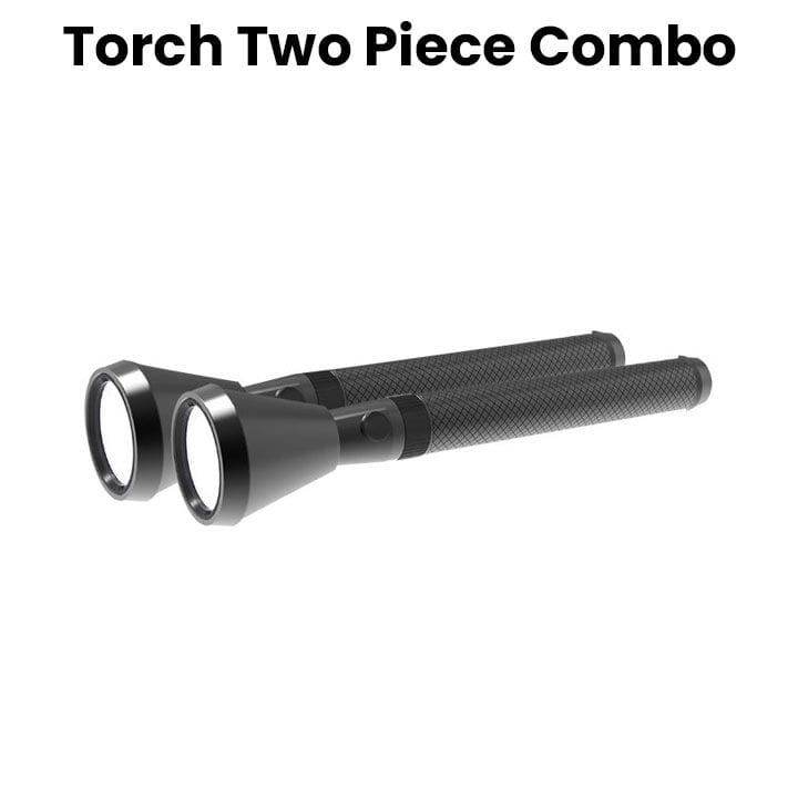 Mr. Light Rechargeable Emergency LED Flashlight Torch Combo 2 Pieces, USB-C Charging Port, Sleek Design, Adjustable Brightness - Black - MR3311