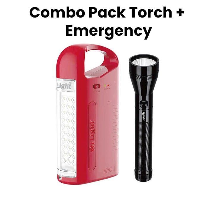 Mr. Light Rechargeable Flashlight + Emergency Light Combo, 3000mAh Li-ion Battery, 700 Lumens Brightness - Black/Red - MR 84