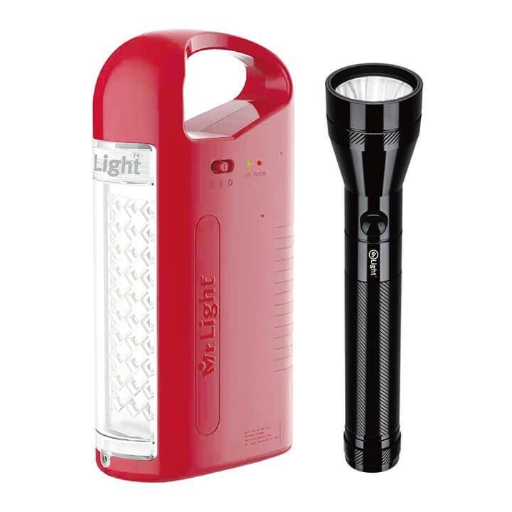 Mr. Light Rechargeable Flashlight + Emergency Light Combo, 3000mAh Li-ion Battery, 700 Lumens Brightness - Black/Red - MR 84
