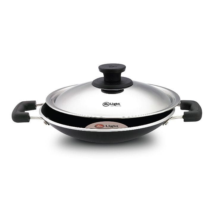 Mr. Light Appachatty 3mm With Stainless Steel Lid, Non-Stick Coating, Strong Handle, Energy Saving Bottom - Black