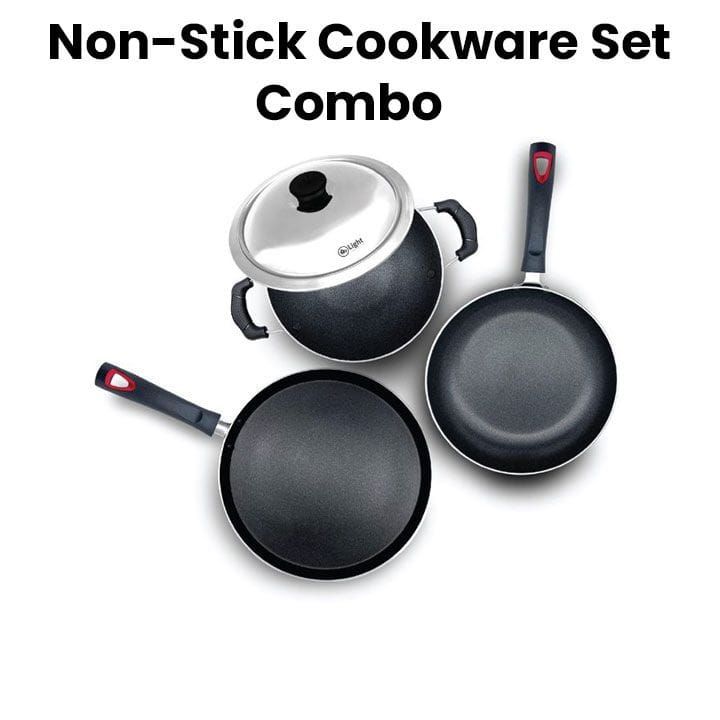 Mr. Light Non-Stick Cookware Set Combo 4 Pieces, Strong Handles, Energy Saving Bottom, Durable Design - Black - MR 7124
