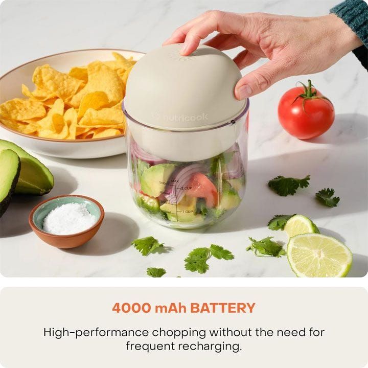 Nutricook Choppi Portable Rechargeable Chopper 500ml – Cordless USB Charging, Stainless Steel Blades, Compact Kitchen Prep Tool - Dessert Sand | CH600S-ME