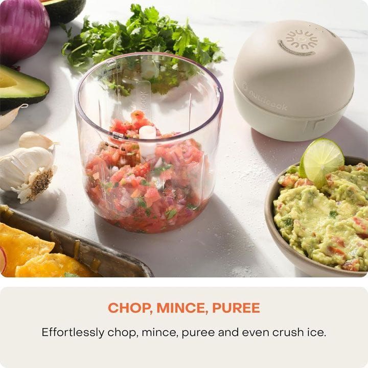 Nutricook Choppi Portable Rechargeable Chopper 500ml – Cordless USB Charging, Stainless Steel Blades, Compact Kitchen Prep Tool - Dessert Sand | CH600S-ME