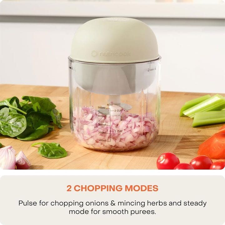 Nutricook Choppi Portable Rechargeable Chopper 500ml – Cordless USB Charging, Stainless Steel Blades, Compact Kitchen Prep Tool - Dessert Sand | CH600S-ME