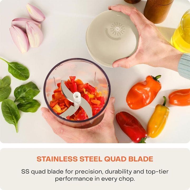 Nutricook Choppi Portable Rechargeable Chopper 500ml – Cordless USB Charging, Stainless Steel Blades, Compact Kitchen Prep Tool - Dessert Sand | CH600S-ME