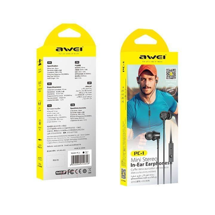 Awei Wired Mini In-Ear with Built-In Microphone 3.5mm | PC-1