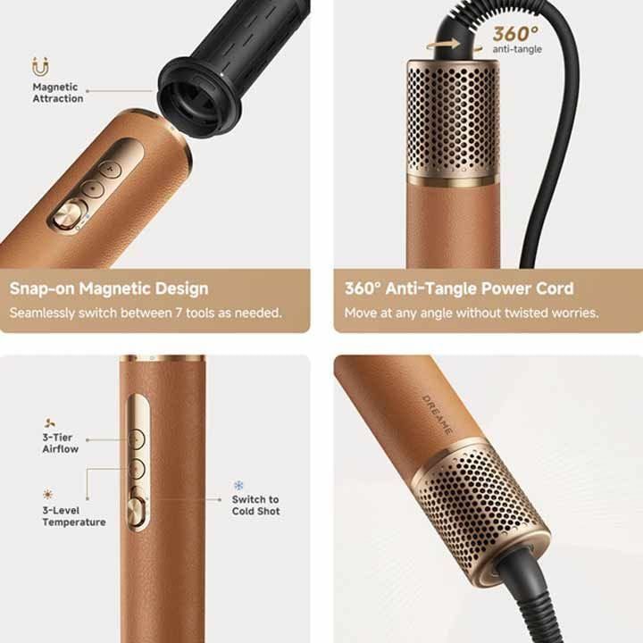 Dreame Air Style Pro Hair Styler, Advanced Airflow Technology, Multiple Attachments, Fast Drying And Styling, Salon-Quality Results - Gold - AMF18A