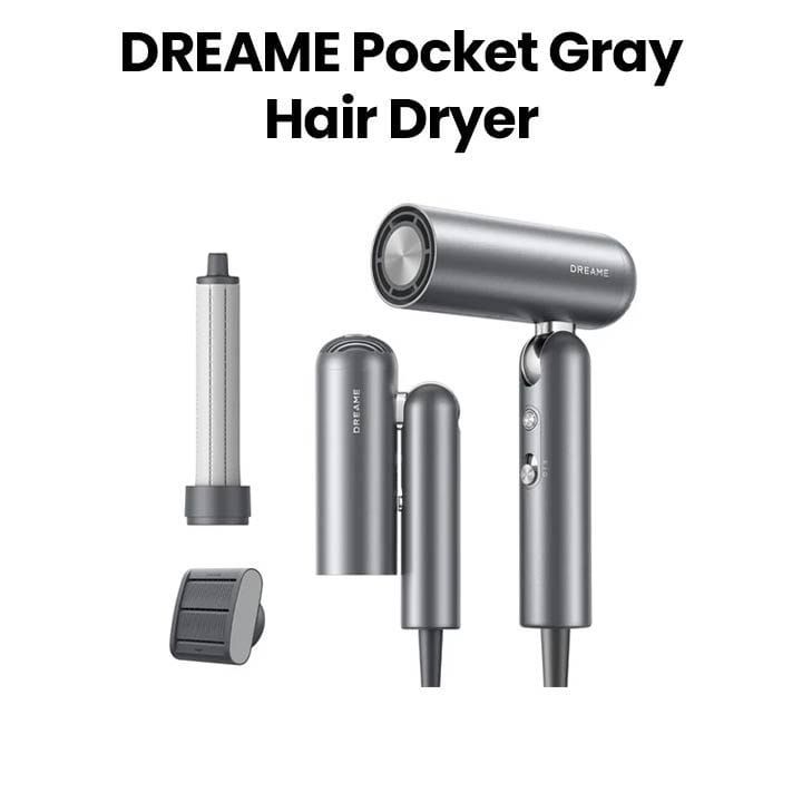 Dreame Pocket Hair Dryer, Compact And Convenient, Fast Drying With High Speed Motor, Low Noise Drying, Negative Ions - Grey - AHD51