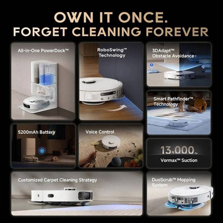 Dreame D20 Ultra Robot Vacuum Cleaner And Mop, Auto-Empty 100 Days, Self-Cleaning, Drying Dock, Mop Raising, Smart Mapping - White - RLD31SE