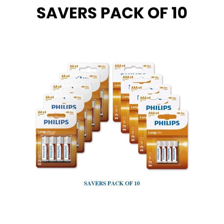 (SAVERS PACK OF 10) Philips R03L10S/97 x 5Packs + Philips R6L10S/97 x 5 packs