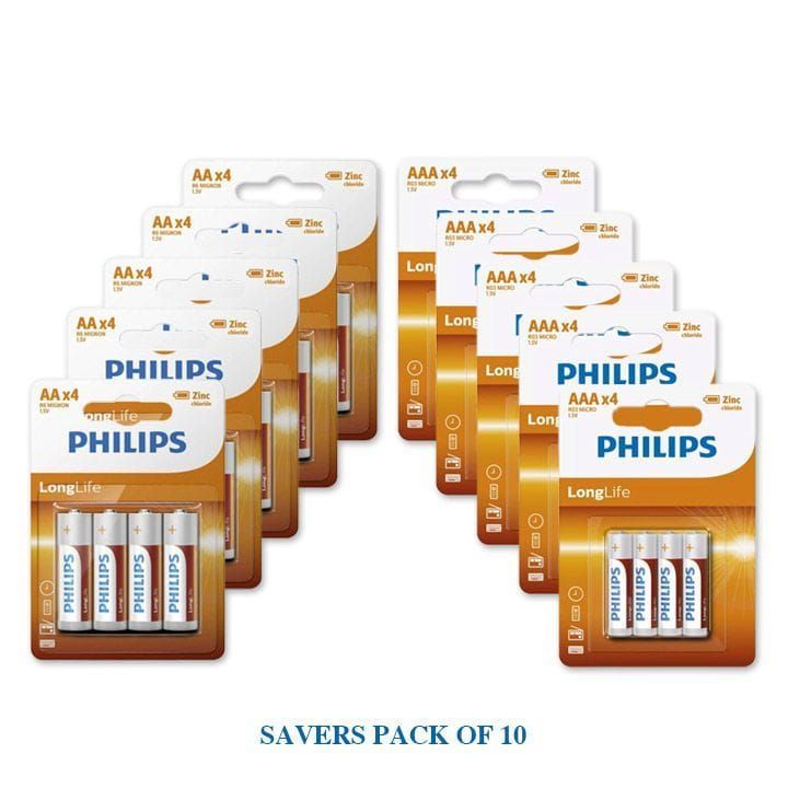 (SAVERS PACK OF 10) Philips R03L10S/97 x 5Packs + Philips R6L10S/97 x 5 packs