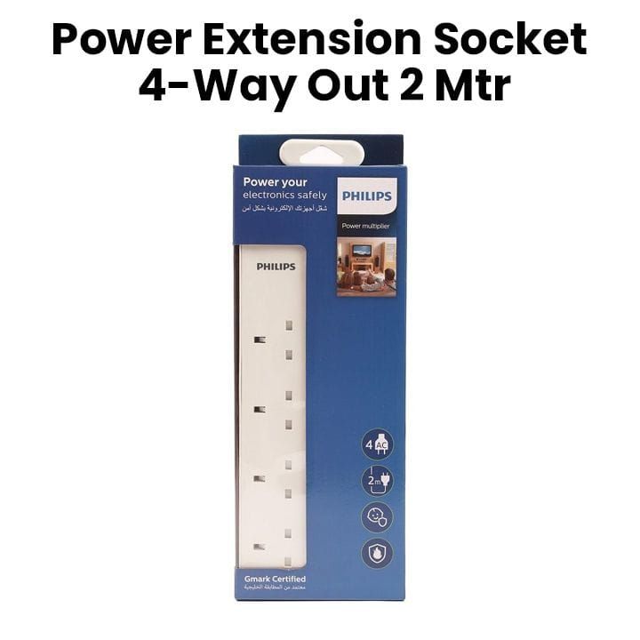 Philips 4-Way Outlet Extension Socket With BS Plug And 2Mtr Power Cord - White(SPN2546WA/56)