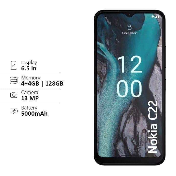 NOKIA C22 4GB RAM+128GB ROM GCC Smartphone - Charcoal | TA-1533 DS