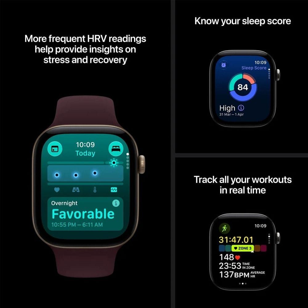 Apple Watch Series 12 GPS + Cellular 42mm Smartwatch, Light Gold Aluminium Case, Fitness & Health Tracking, S/M Sport Band | Sand - MJG24AF/A