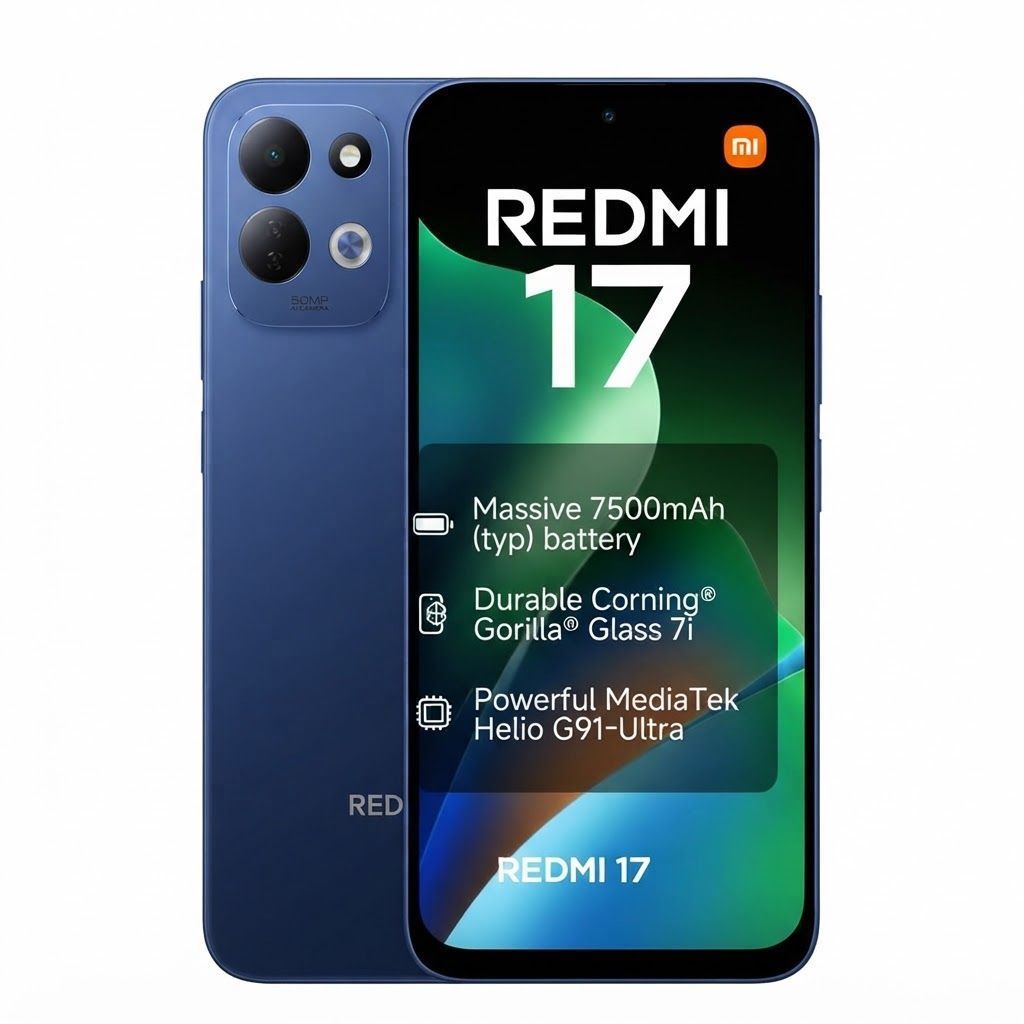 Xiaomi Redmi 17 Smartphone, 6GB RAM, 256GB Storage - Massive 7500mAh Battery | Deep Blue