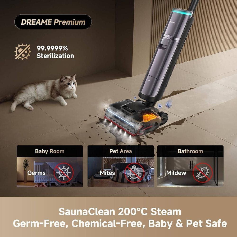 Dreame H16 Pro Steam Wet & Dry Vacuum Cleaner, 28000Pa Suction, 200°C Steam, Self-Cleaning, AI Edge Cleaning | Silver - HHR48F