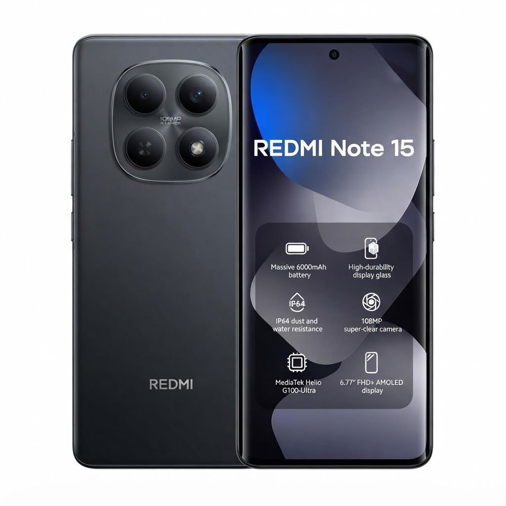 Xiaomi Redmi Note 15 Smartphone, 8GB RAM, 256GB Storage, 108MP Camera, 6000mAh Battery, MediaTek Helio Processor | Black