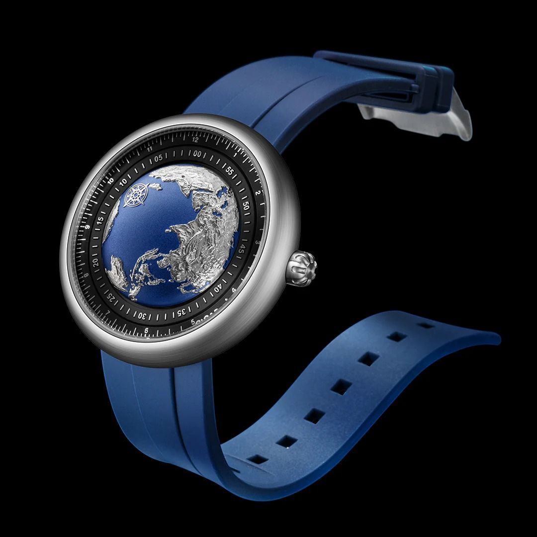 CIGA Design U-Series Blue Planet Titanium Watch, 46mm Titanium Alloy Case, Self-Winding Mechanical Movement, Fluororubber Strap, 3 ATM Water Resistant