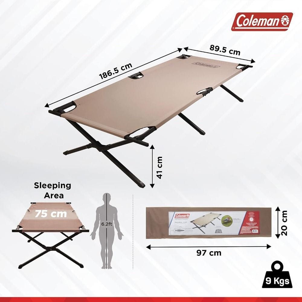 Coleman Trailhead Camping Cot, Folding Portable Bed, Steel Frame, Comfortable Sleeping Cot for Camping, Outdoor and Travel