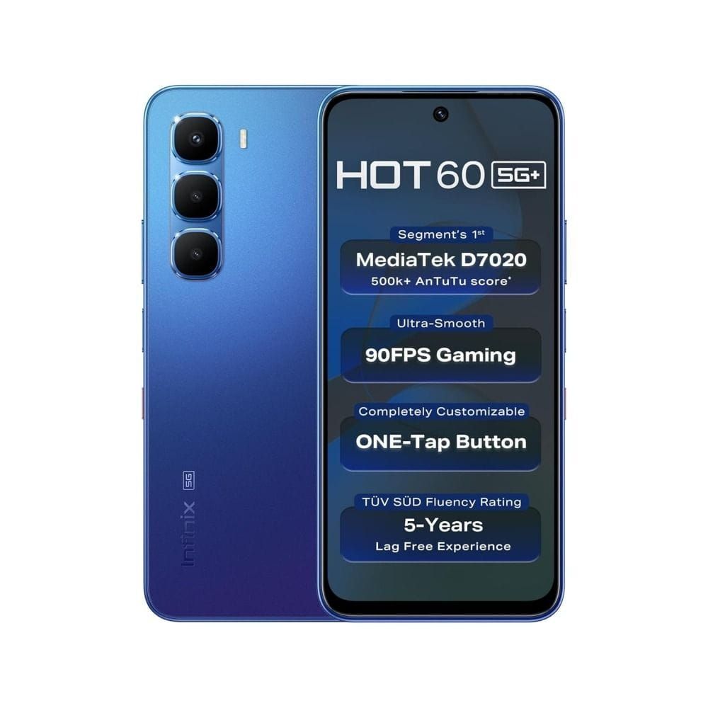Infinix Hot 60 5G Smartphone (X6726B) 128GB+6GB RAM, MediaTek Dimensity 7060, 6.7" 120Hz Display, 50MP Camera, 5200mAh Battery | Shadow Blue