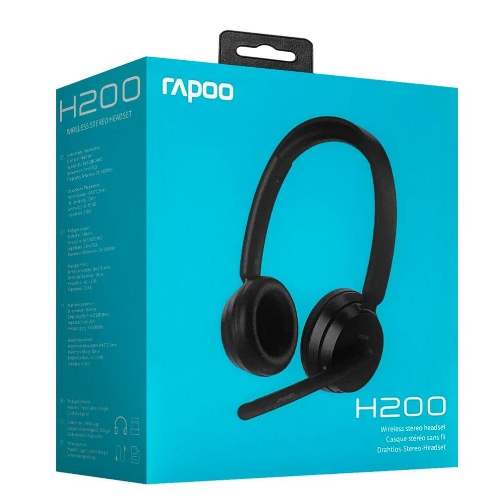 Rapoo Wireless Stereo Headset, Bluetooth 5.3 and 2.4GHz Wireless Connectivity, 40mm Drivers, Noise-Reduction Microphone, 15-Hour Battery Life | Black - H200