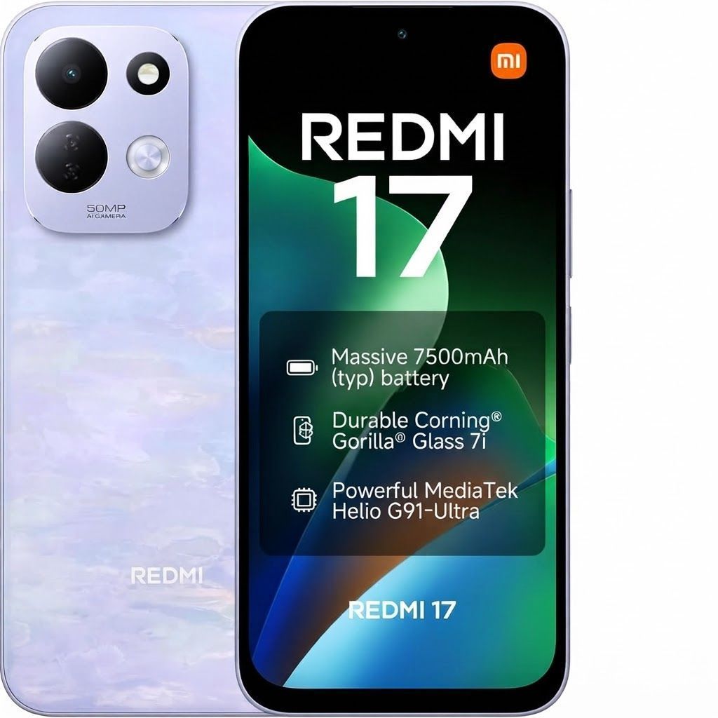 Redmi 17 Smartphone, 4GB RAM, 128GB Storage, 7500mAh Battery, 6.9" HD Display, 50MP AI Camera | Lotus Purple