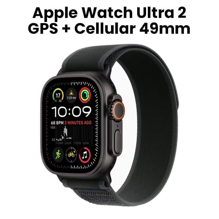 ساعة أبل ألترا ٢ GPS + خلوي ٤٩ مم هيكل التيتانيوم أسود مع حزام تريل أسود M L | MX4V3QA/A