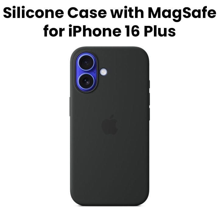 Apple Silicone Case With MagSafe For iPhone 16 Plus, Microfibre Lining, Comprehensive Protection, Premium Recycled Material - Black - MYY93ZM/A