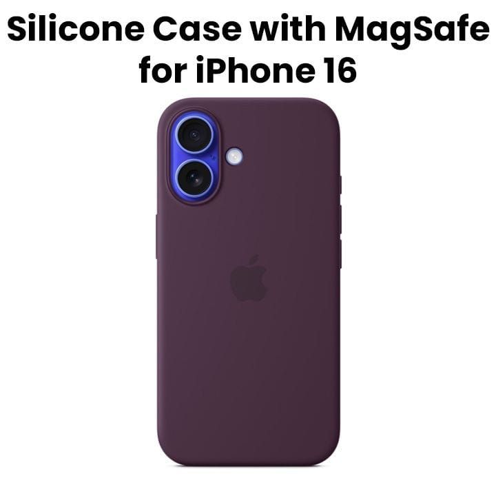 Apple Silicone Case With MagSafe For iPhone 16, Microfibre Lining, Comprehensive Protection, Premium Recycled Material - Plum - MYY43ZM/A