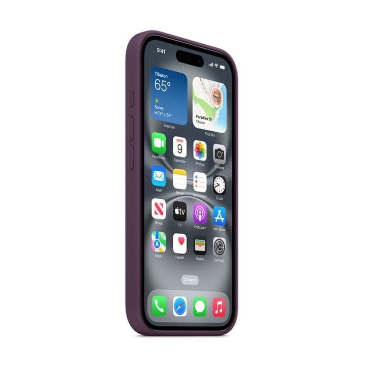 Apple Silicone Case With MagSafe For iPhone 16, Microfibre Lining, Comprehensive Protection, Premium Recycled Material - Plum - MYY43ZM/A