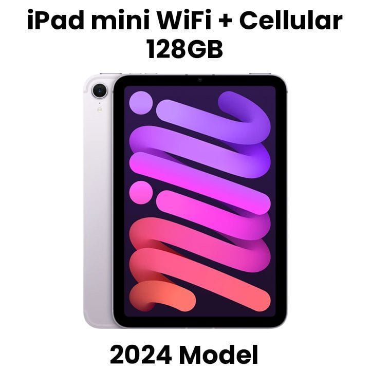 Apple Wi-Fi + Cellular iPad Mini 128GB Storage 8.3 Inch, Liquid Retina Display, Powerful Performance, Compact And Portable Design - Purple - MXPR3AB/A