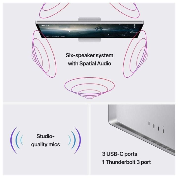 Apple Studio Display Standard Glass With Tilt Adjustable Stand 27 Inch, 5K Retina Display, Cameras, Mics, And Speakers, Three USB-C Ports - Silver - MK0U3AB/A