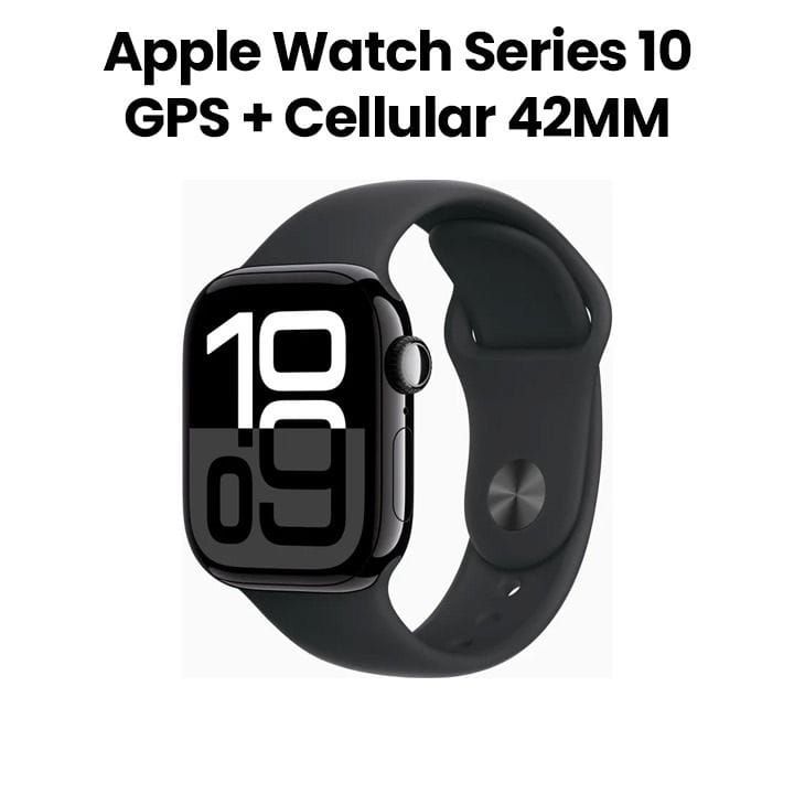 ساعة ابل سيريس 10 GPS + خلوي 42 مم هيكل المنيوم اسود نفاث مع حزام رياضي اسود S M | MWX63QA/A
