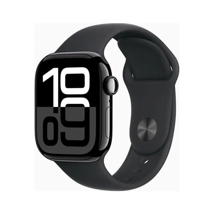 ساعة ابل سيريس 10 GPS + خلوي 42 مم هيكل المنيوم اسود نفاث مع حزام رياضي اسود S M | MWX63QA/A