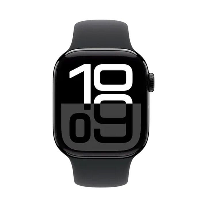 ساعة ابل سيريس 10 GPS + خلوي 42 مم هيكل المنيوم اسود نفاث مع حزام رياضي اسود S M | MWX63QA/A