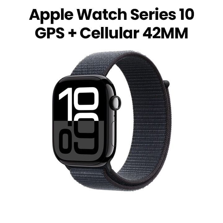 ساعة ابل سيريس 10 GPS + خلوي 42 مم هيكل المنيوم اسود نفاث مع حزام رياضي حبر | MWX83QA/A
